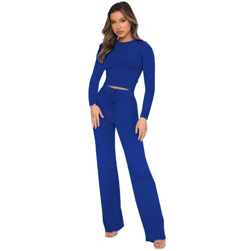 Damen Elegantes Kombination-Outfit aus langärmligem Oberteil und weit geschnittener Hose EB