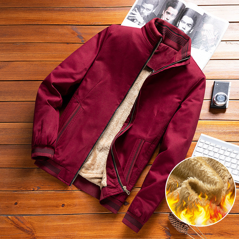 Herren nan thermisch gefütterte Freizeit-Bomberjacke mit Teddyfutter, Reißverschluss-Taschen und Stehkragen EB