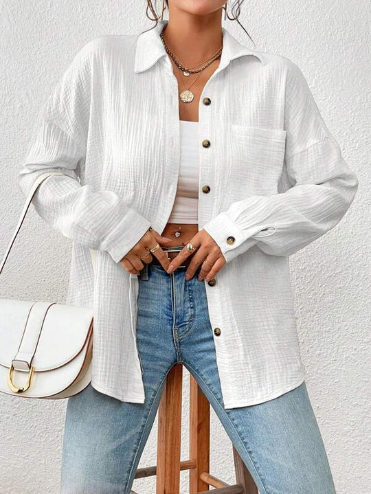 Damen Lässiges Overshirt mit Knopfleiste und Brusttasche EB
