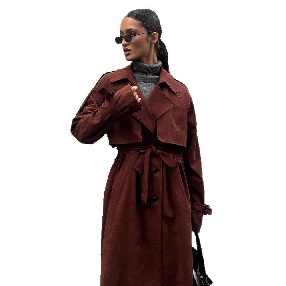 Damen Eleganter Trenchcoat aus Wildleder EB