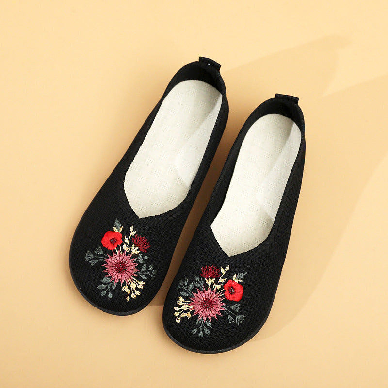 Damen Ballerinas mit floraler Stickerei und flexiblem Fußbett EB
