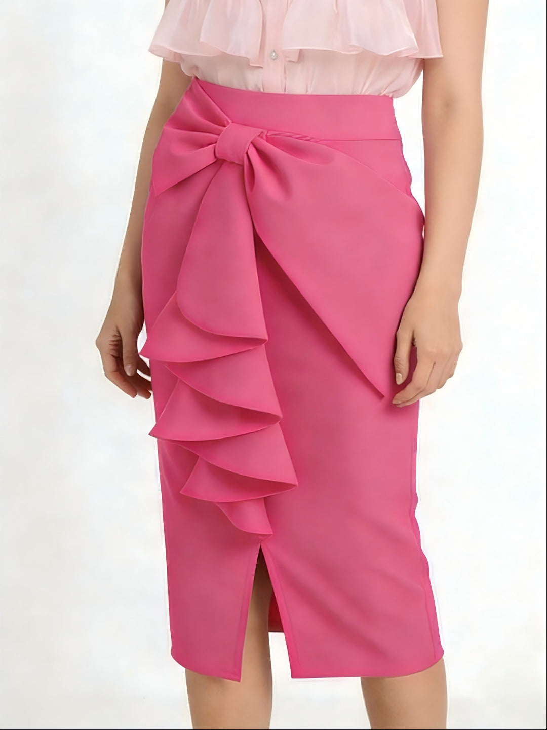 Damen Figurbetonter Midi-Rock mit elegantem Schleifendetail EB