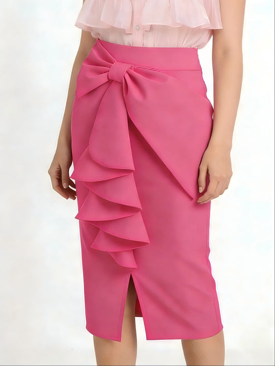 Damen Figurbetonter Midi-Rock mit elegantem Schleifendetail EB