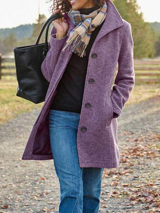 Damen eleganter Wollmantel mit klassischem Revers EB