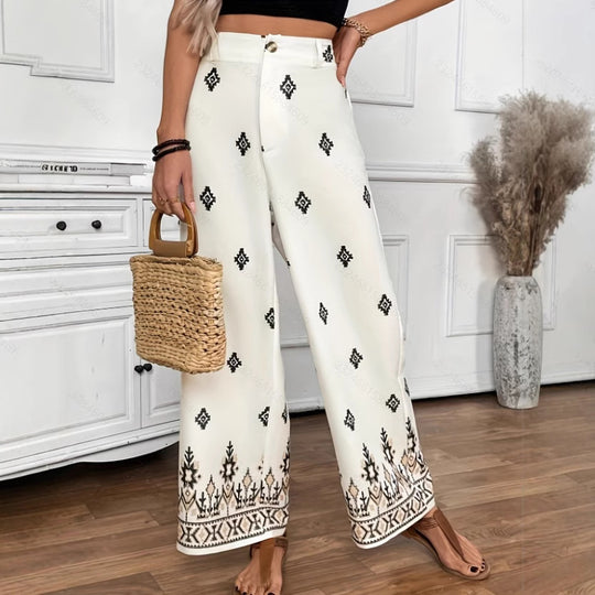 Damen Elegante und lockere Stoffhose mit dekorativem Muster EB