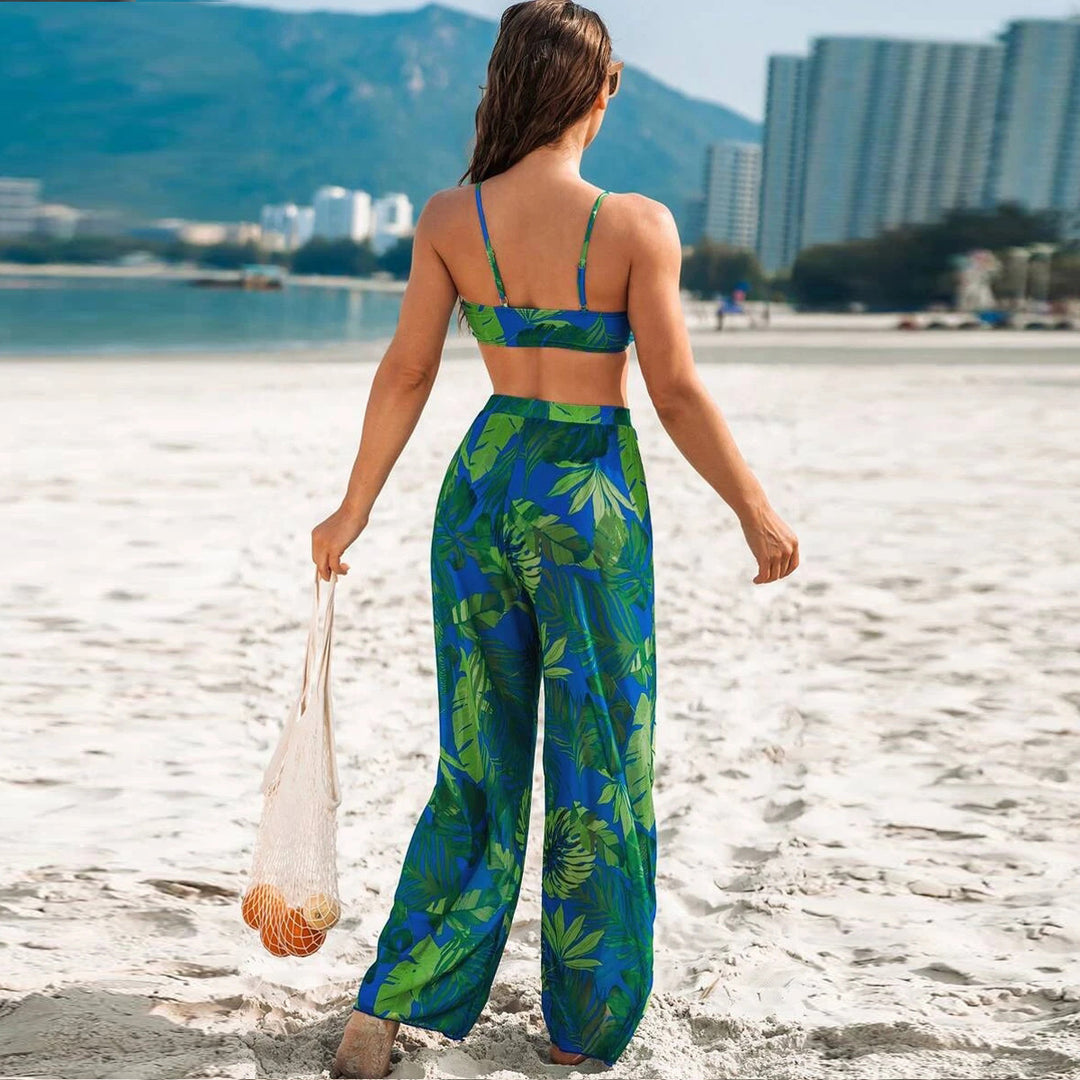 Damen Badeset mit floralem Design und lockeren Palazzohosen EB