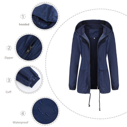 Damen nan leichte Windjacke mit Kapuze Mesh-Futter Kordelzug und Reißverschluss EB