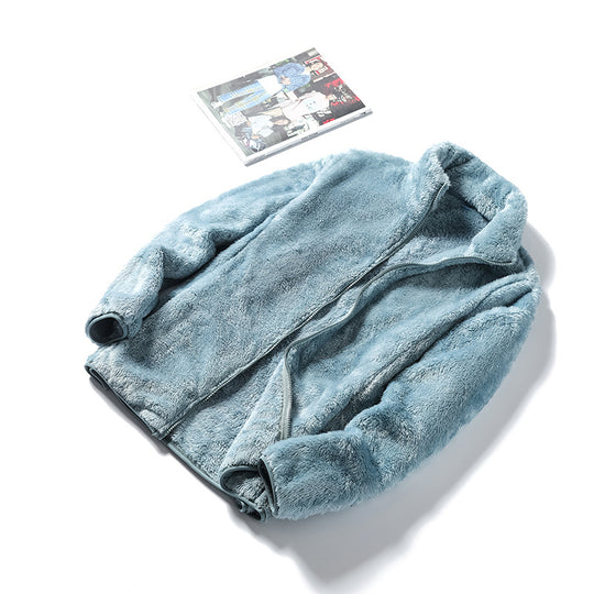 Damen Kuschelige Teddy-Fleecejacke mit Stehkragen und verdecktem Reißverschluss EB