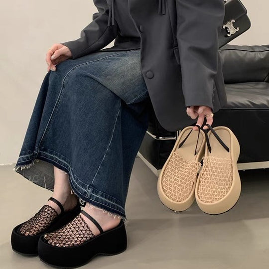 Damen Plattform-Mules mit durchlöchertem Netzdesign und komfortabler Sohle EB