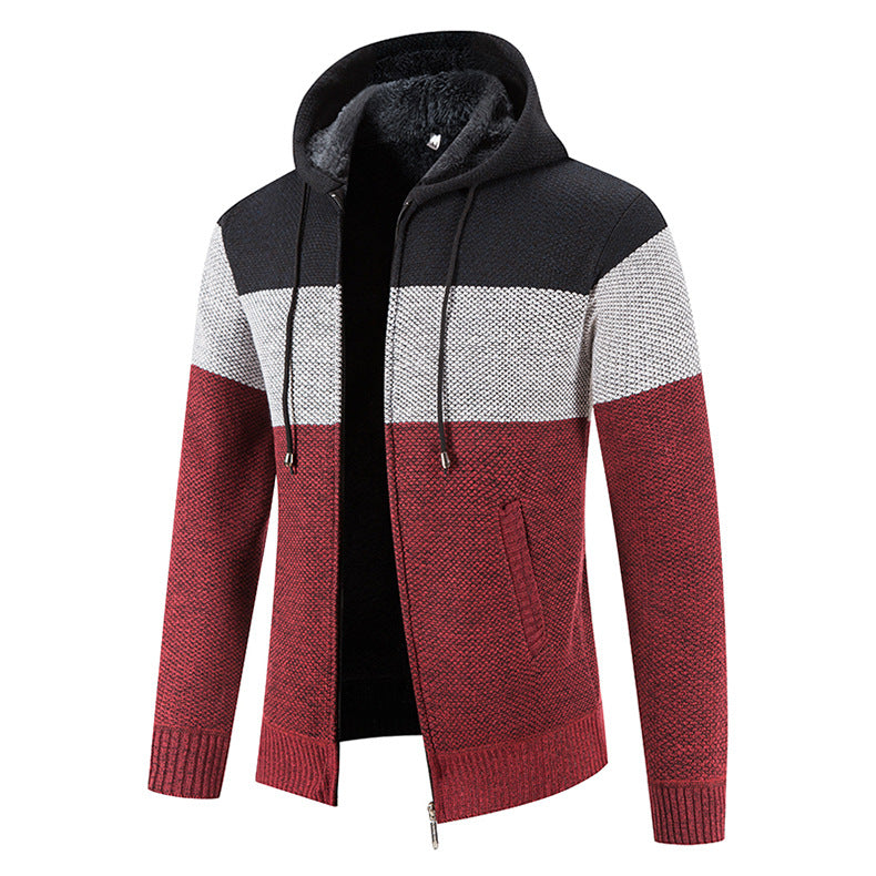 Herren modischer Strickjacke mit Kapuze und strukturiertem Design EB
