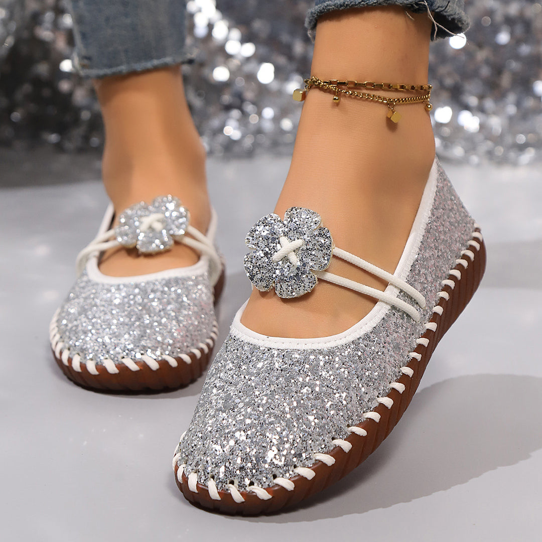 Damen Glitzernde Ballerinas mit floralen Akzenten EB
