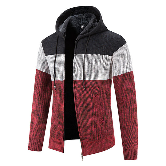 Herren modischer Strickjacke mit Kapuze und strukturiertem Design EB