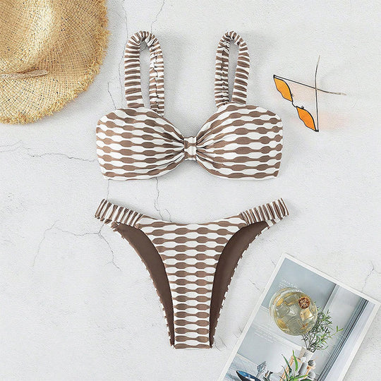 Damen Bandeau-Bikini mit einzigartigem Muster und verstellbaren Trägern EB
