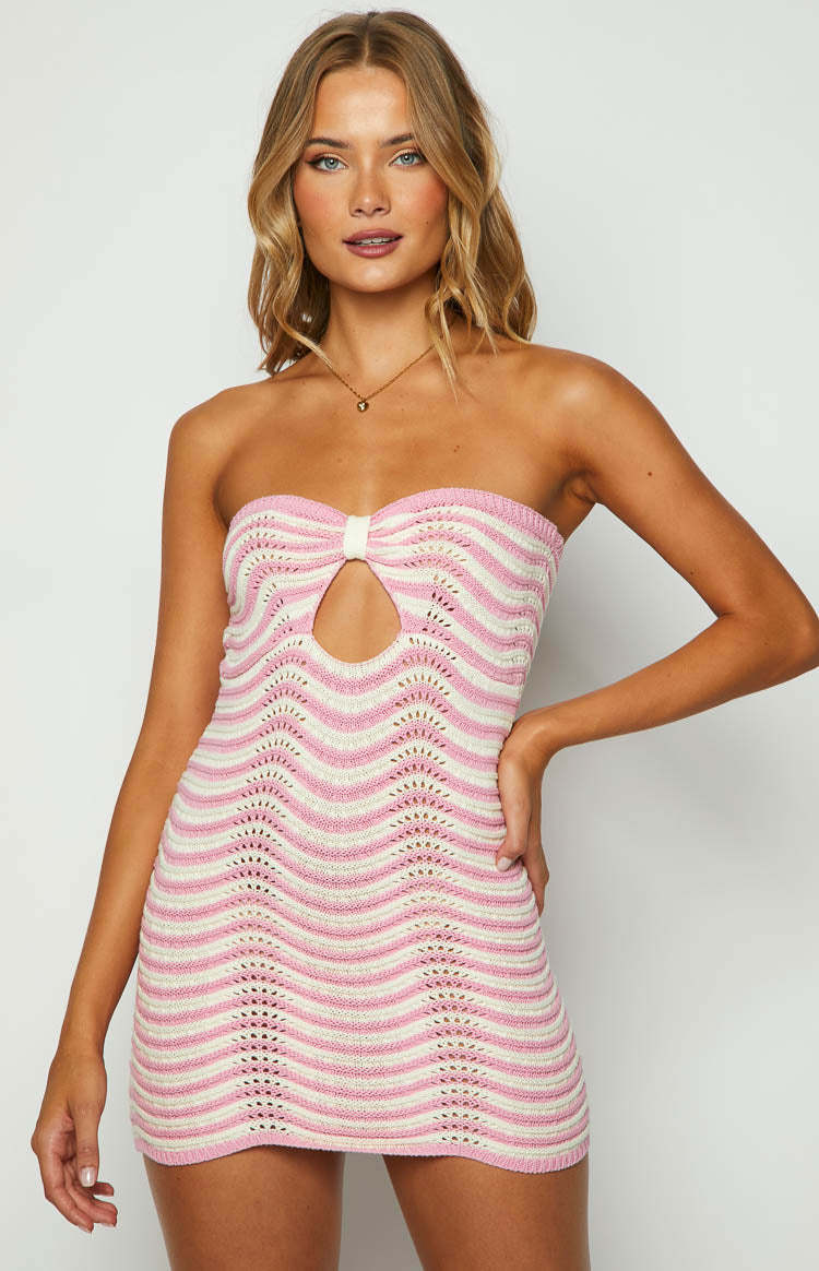 Damen trendiges Mini-Kleid mit offenem Ausschnitt und Wellenmuster EB