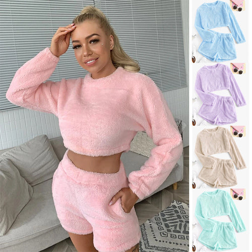 Damen Kuschelige Plüsch-Pyjama-Set EB