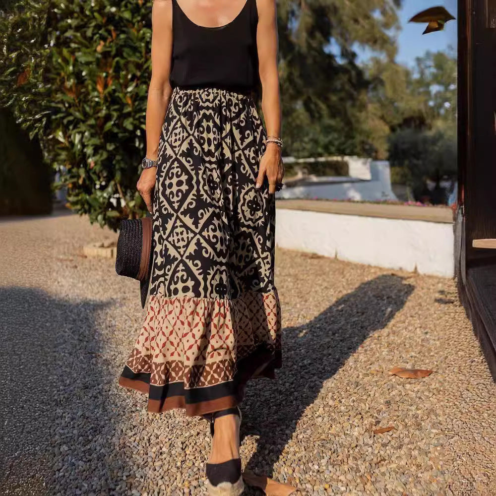 Damen Maxirock mit floralem Design und voluminösem Saum EB