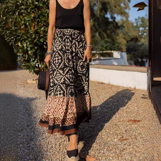 Damen Maxirock mit floralem Design und voluminösem Saum EB