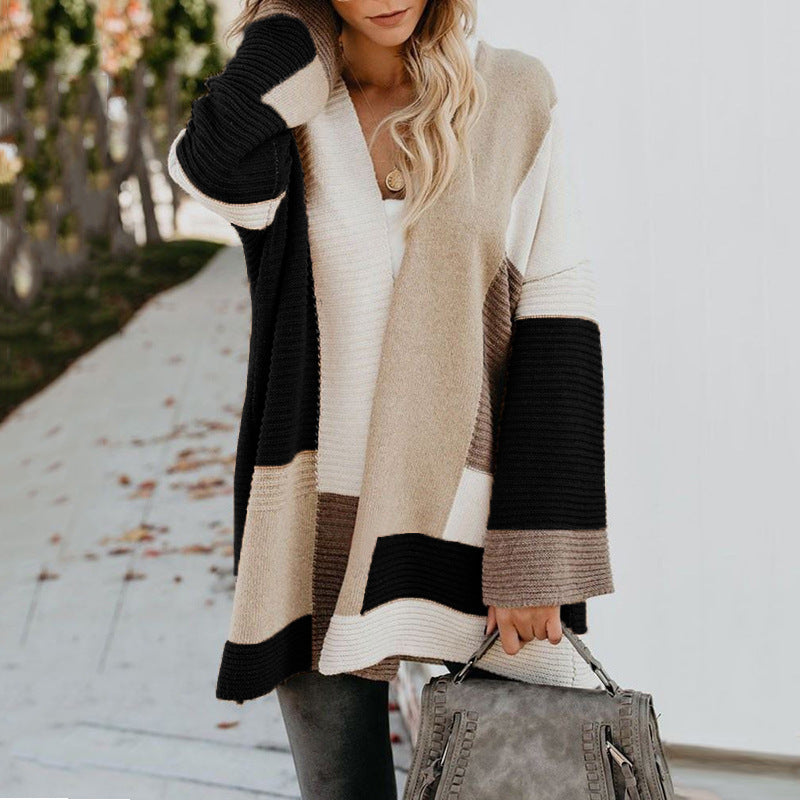 Damen lässige Strickjacke mit modischem Streifenmuster EB