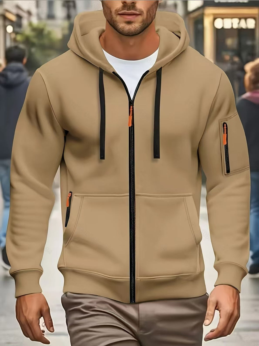 Herren nan funktionale Kapuzenjacke mit durchgehendem Reißverschluss, Ärmeltasche und elastischen Bündchen EB