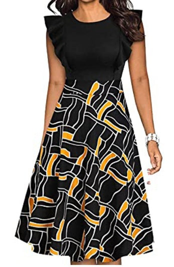 Damen elegantes Sommerkleid mit Rüschendetails und floralem Muster EB