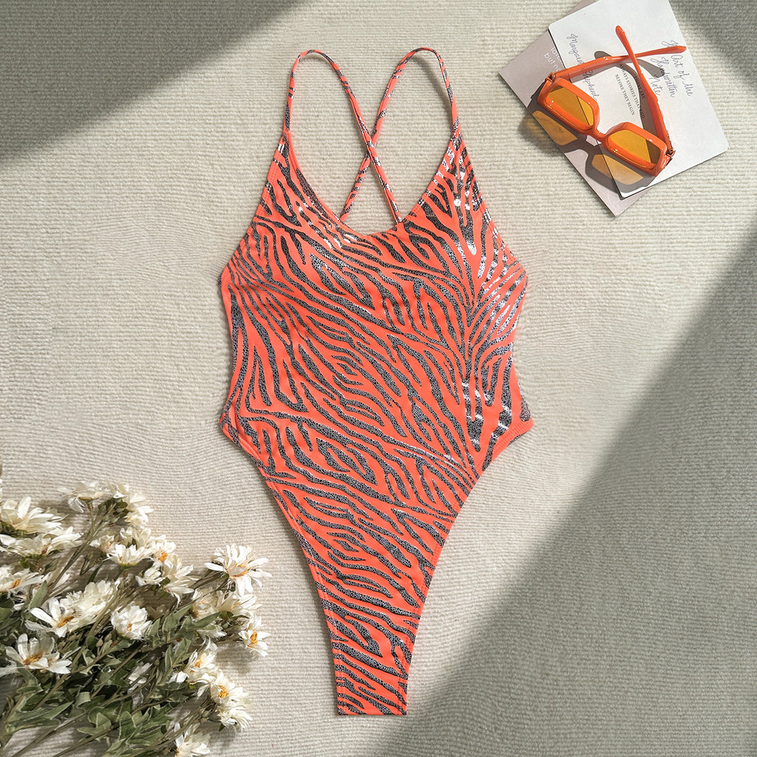 Damen Eleganter Einteiler mit einzigartigem Zebramuster EB