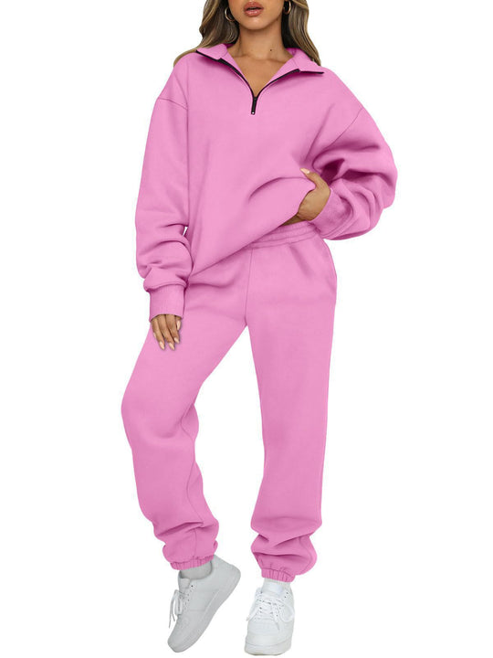 Damen nan lässiges Halbzip-Lounge-Set mit oversized Sweatshirt und taillenhoher Jogginghose EB