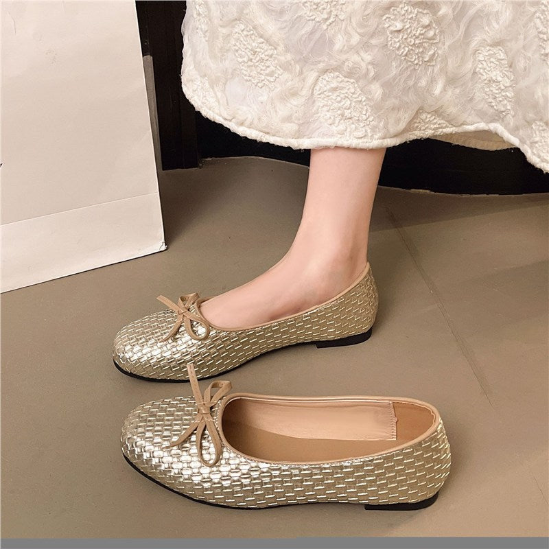 Damen Ballerinas mit zierendem Schleifendetail und elegante Gewebestruktur EB