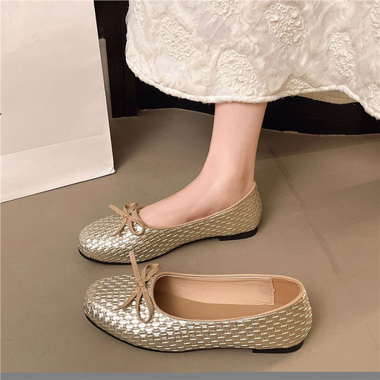 Damen Ballerinas mit zierendem Schleifendetail und elegante Gewebestruktur EB