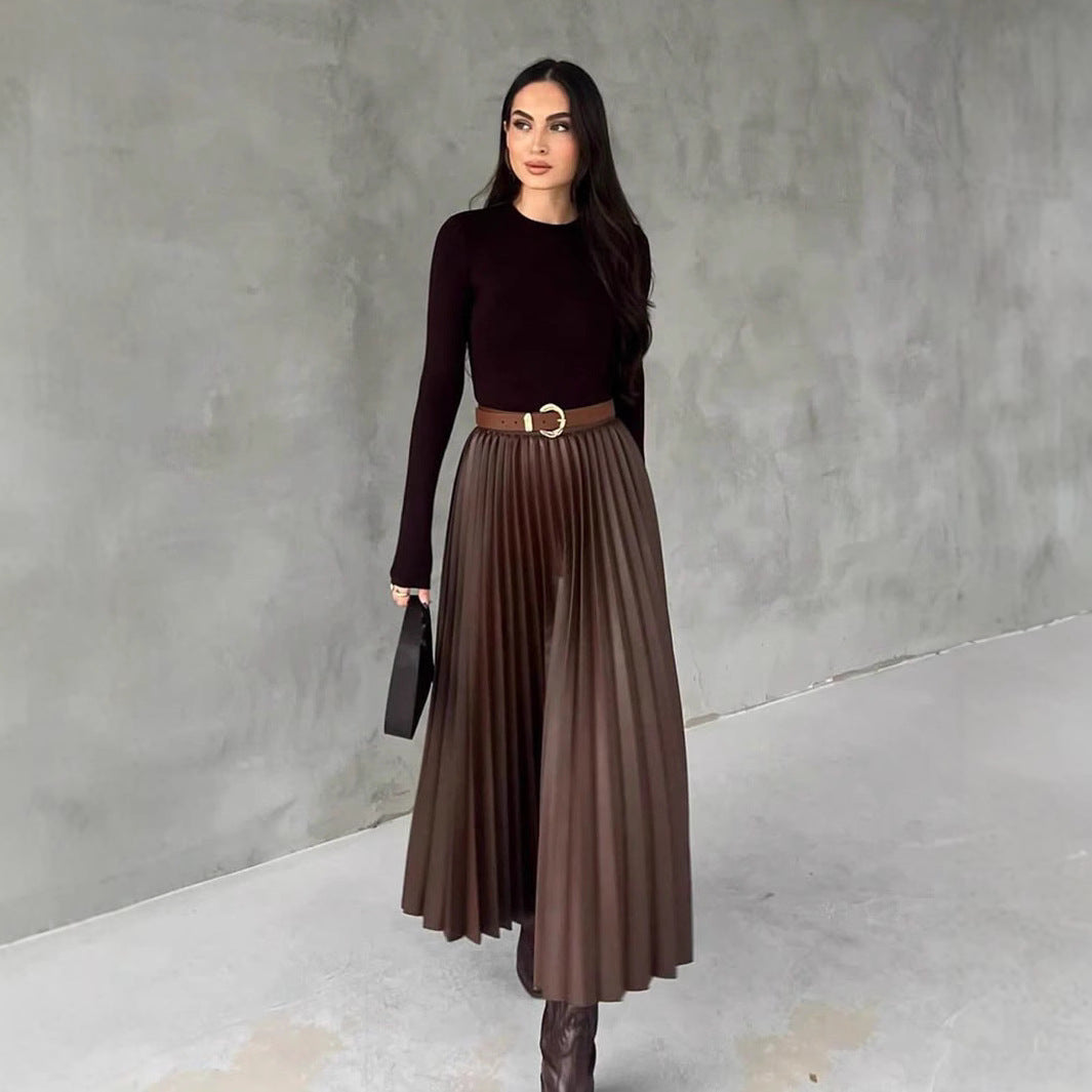 Damen Plissierter Midi-Rock mit elastischem Bund und schönem Schimmer EB