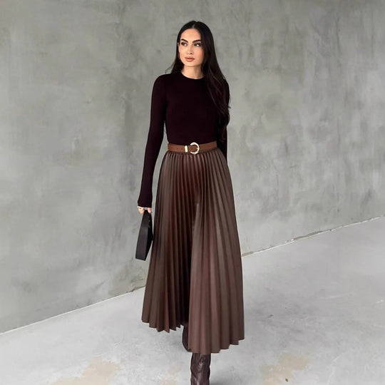 Damen Plissierter Midi-Rock mit elastischem Bund und schönem Schimmer EB