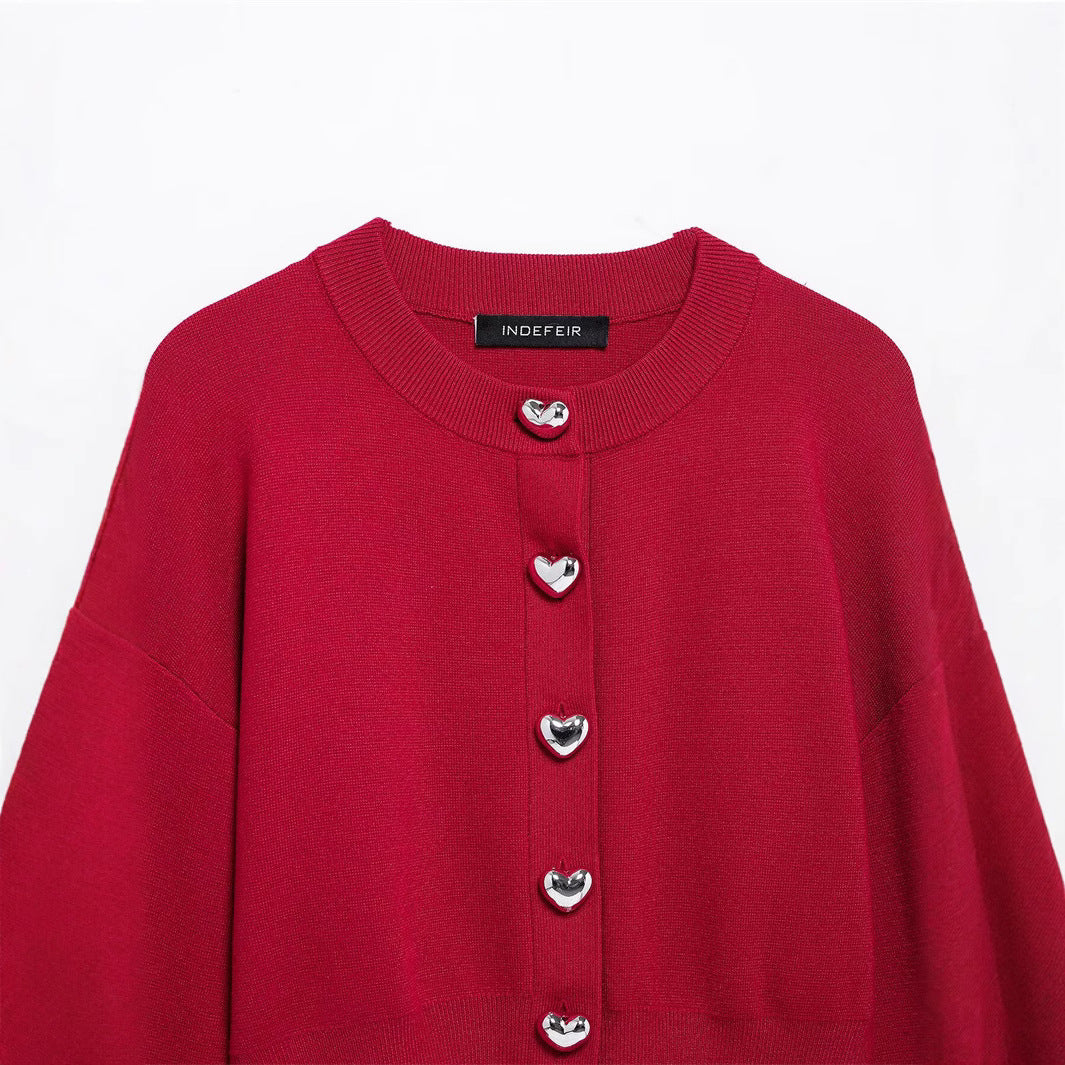 Damen Kuschelige Strickjacke mit herzförmigen Knöpfen EB