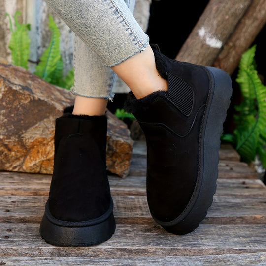 Damen  gefütterte Chelsea-Boots im Velours‑Look mit hohem Plateau‑Sohlenprofil und weichem Innenfutter EB