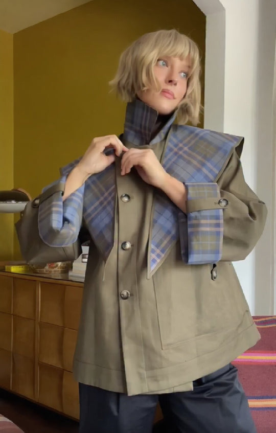 Damen Modische Jacke mit außergewöhnlichem Kragen und einzigartigem Design EB