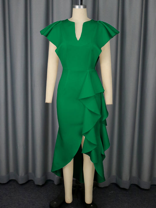 Damen Elegantes Wickelkleid mit voluminösen Drapierungen EB