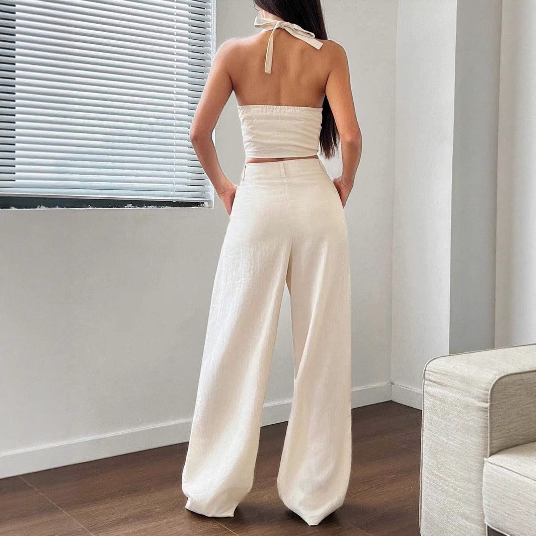 Damen Crop-Top und Weite Hosen Ensemble EB