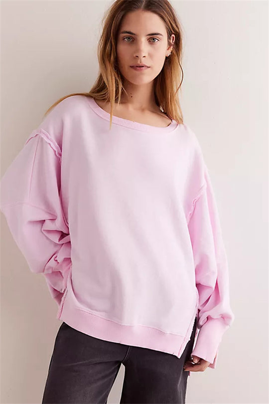 Damen oversized Sweatshirt mit Ballonärmeln, offenen Saumnähten und seitlichen Schlitzen Eichborn Berlin
