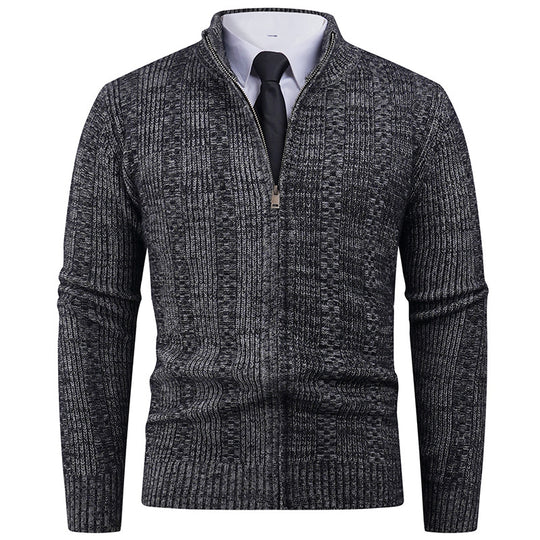 Herren Strickjacke mit modernem Reißverschluss und Zopfmuster EB