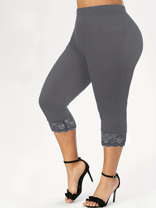 Damen Figurbetonte 3/4-Leggings mit eleganten Spitzenabschlüssen EB
