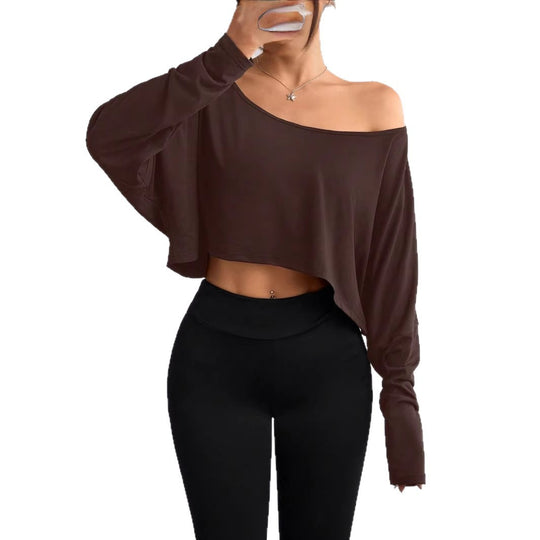 Damen Lässiges Crop-Top mit weitem Schnitt und asymmetrischem Ausschnitt EB