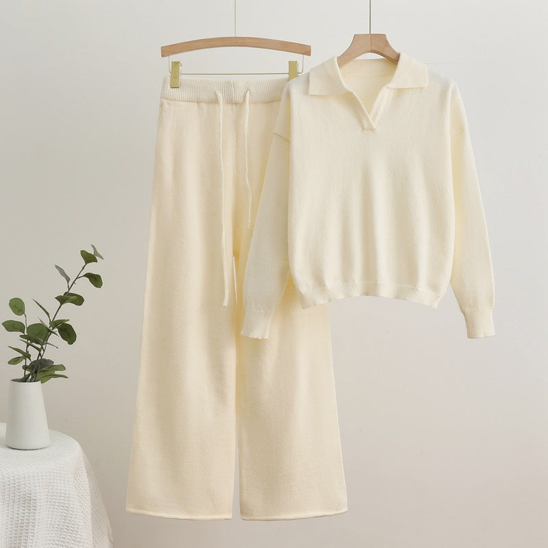 Damen gemütliches Strick-Loungewear-Set mit weit geschnittenem Pullover und Hose EB