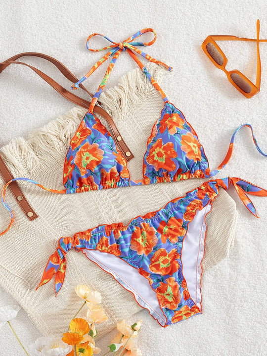 Damen floral gemusterter Triangel-Bikini EB