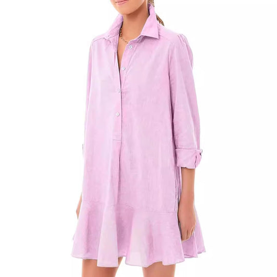 Damen Hemdkleid mit fließendem Saum und langen Ärmeln EB