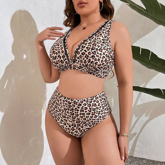 Damen Hochtaillierter Bikini mit modischem Leomuster EB