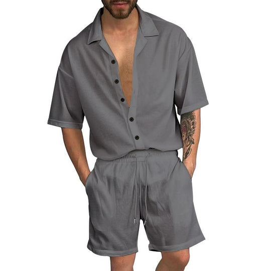 Herren Freizeit-Set mit lässigem Kurzarmhemd und elastischen Shorts EB