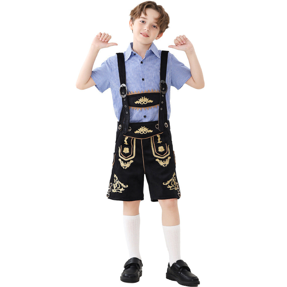 Unisex nan traditionelle Kinderlederhose mit verstellbaren Hosenträgern und aufwendiger Stickerei EB