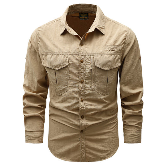 Men's  short-sleeve utility shirt with dual flap chest pockets and reinforced stitching EB