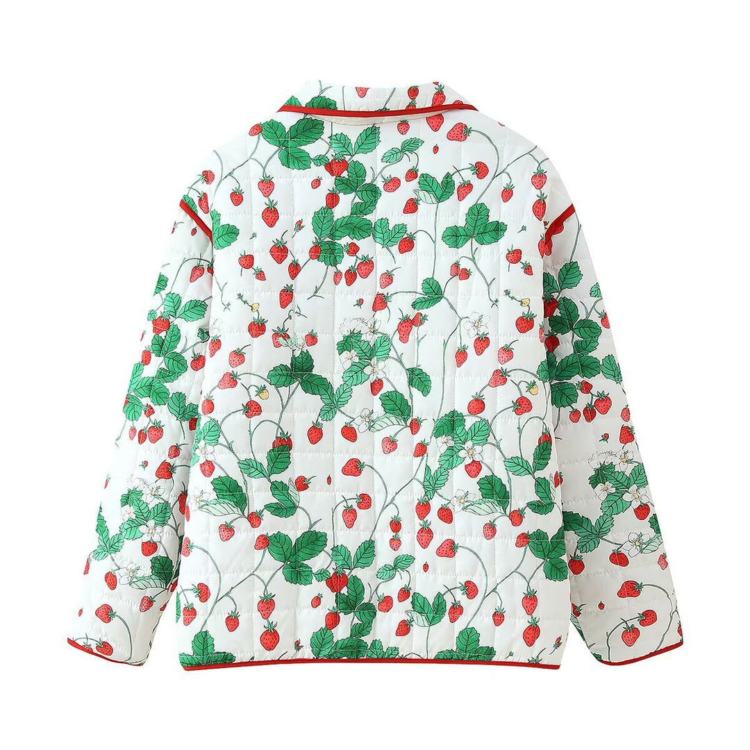 Damen gestepptes Trend-Jackett mit Erdbeer-Muster EB