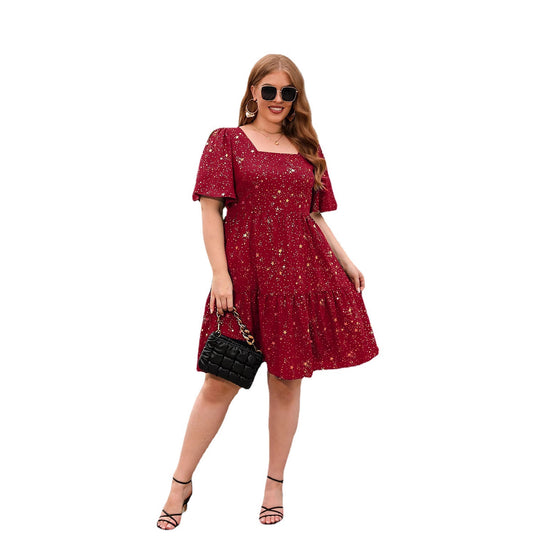 Damen Fließendes Maxikleid mit schimmerndem Sternenprint und weitem Rock EB