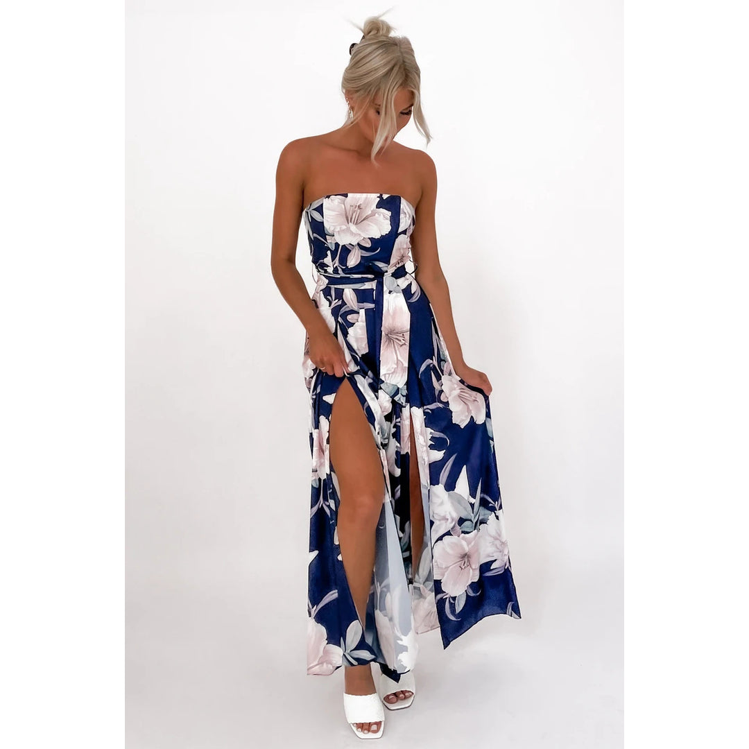 Damen Maxi-Kleid mit floralem Print und Schlitz EB