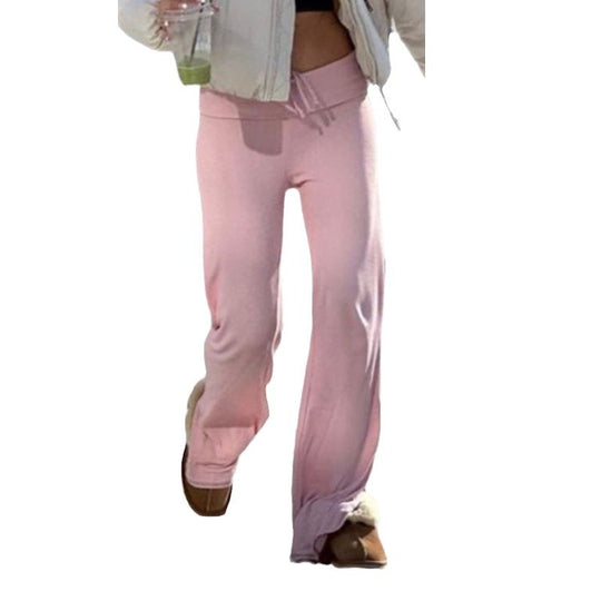 Damen nan weiche Highwaist-Loungehose aus Baumwollmix mit elastischem Komfortbund, Bindekordel und geradem Bein EB